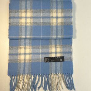 Frangi Blue Grey Plaid Lambswool Scarf Made in Scotland
